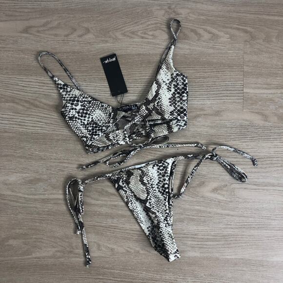 NWT Nasty Gal Moving Snakey snake print strappy bikini set US 2 - Picture 2 of 5